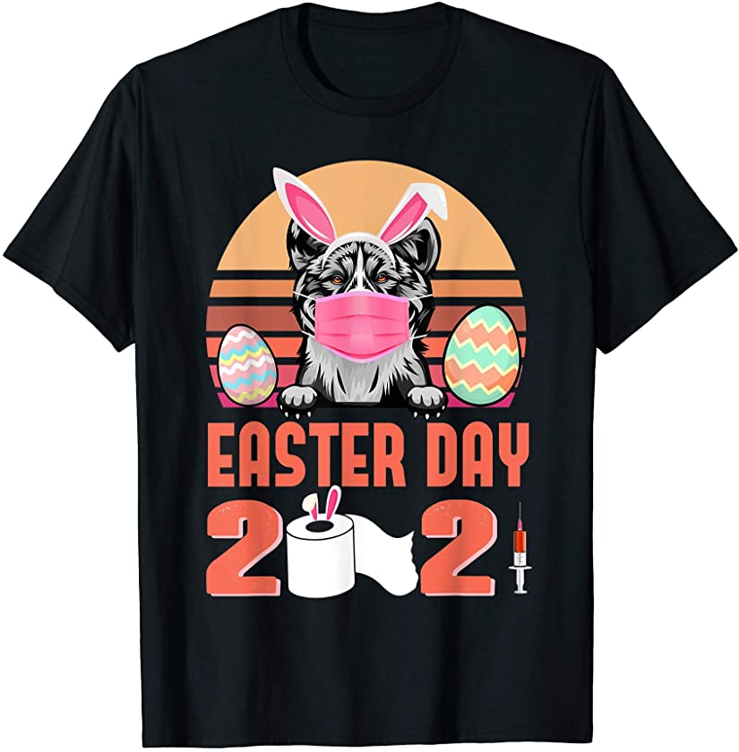 Akita Dog Face Mask Bunny Egg Easter Day 2021 T-Shirt