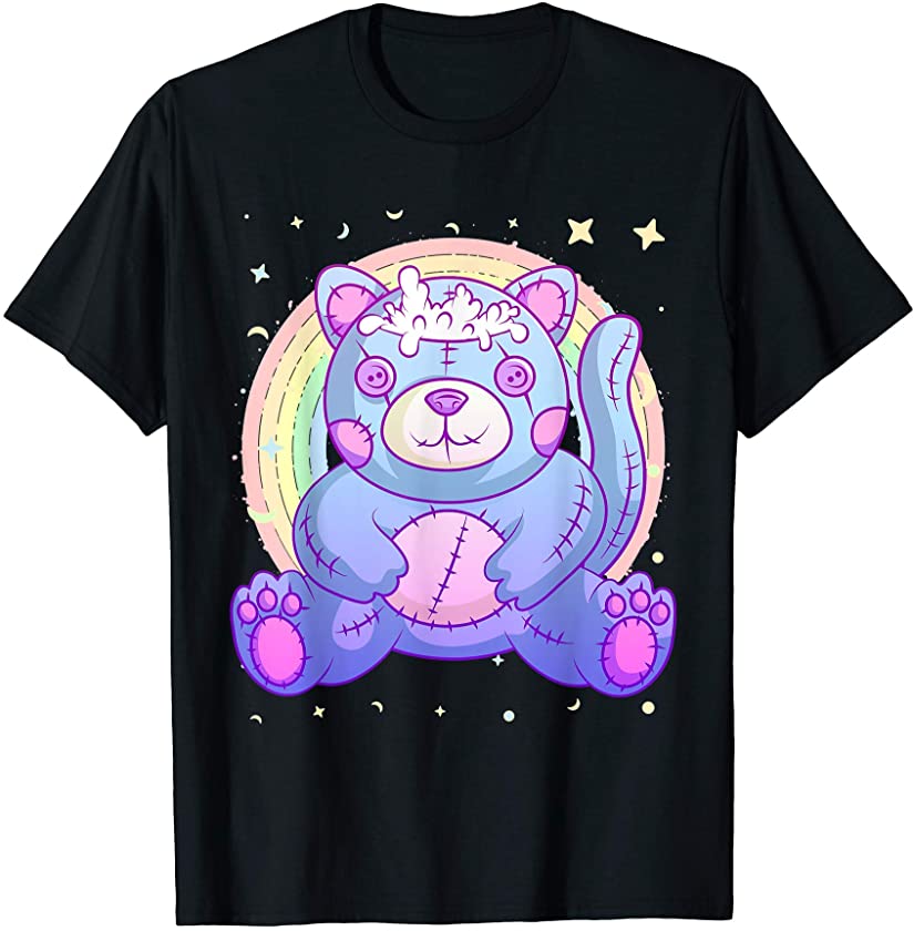 Pastel goth Kawaii kitten with cute rainbow for cat lover T-Shirt