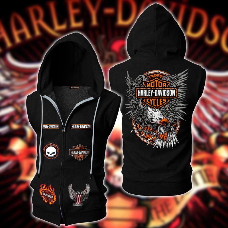 Harley Davidson Motorcycle Sleevless Zip-Up Hoodie-Hao1