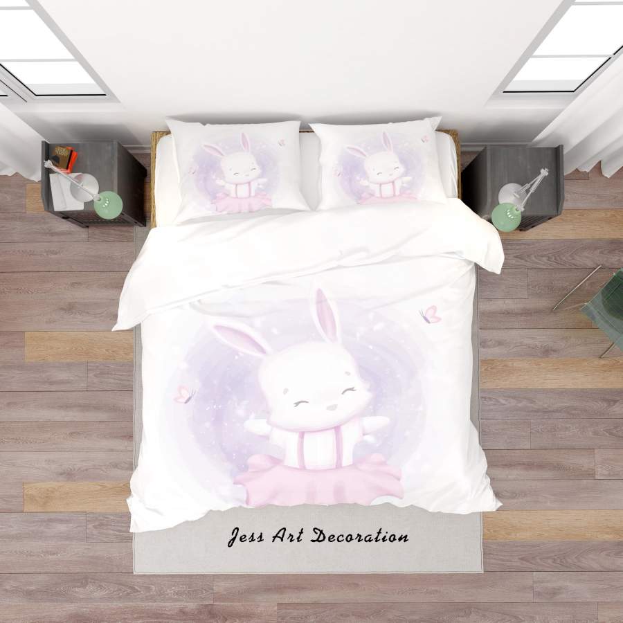 3D White Purple Rabbit Quilt Cover Set Bedding Set Duvet Cover Pillowcases SF136