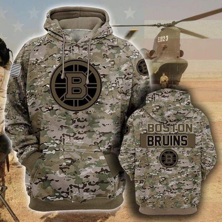 Boston Bruins Camouflage Veteran Hoodie Unisex 3D All Over Print