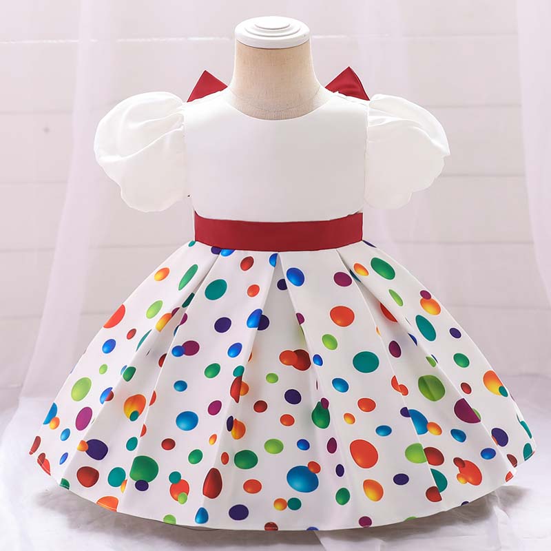 2022 Summer Dress 1 Year Bow Flower Girl Kids Tutu Christening Princess Vestidos Toddler Birthday Children Baptism Baby Clothes alx