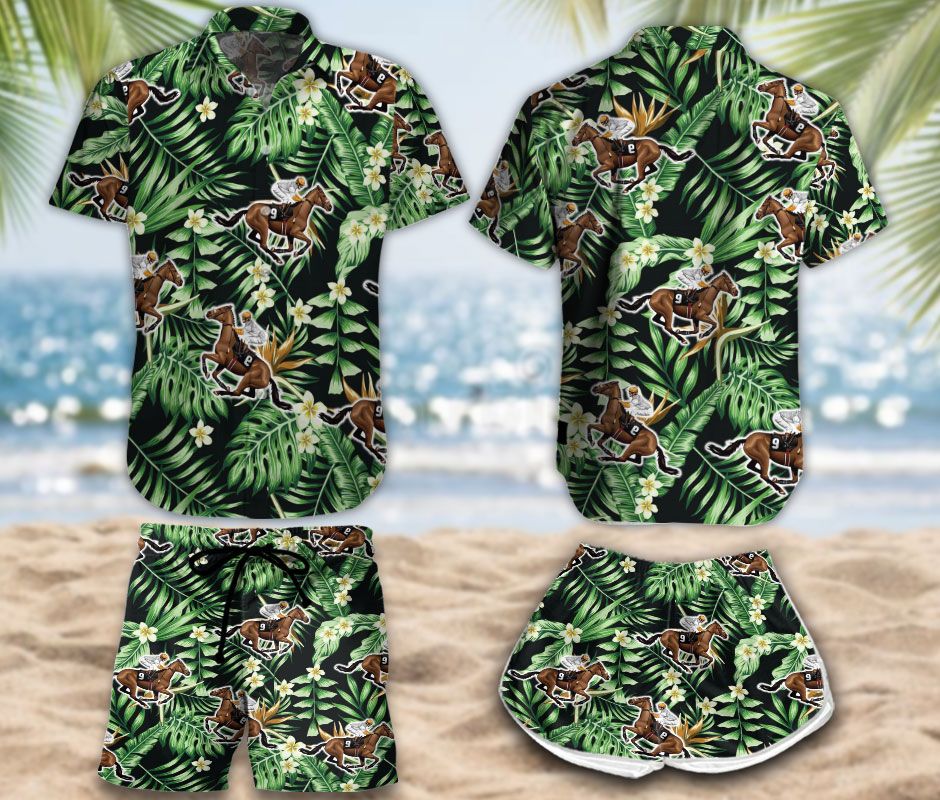 Green Tropical Leaves Horse Racing Hawaii Set Summer Holiday Ha75893