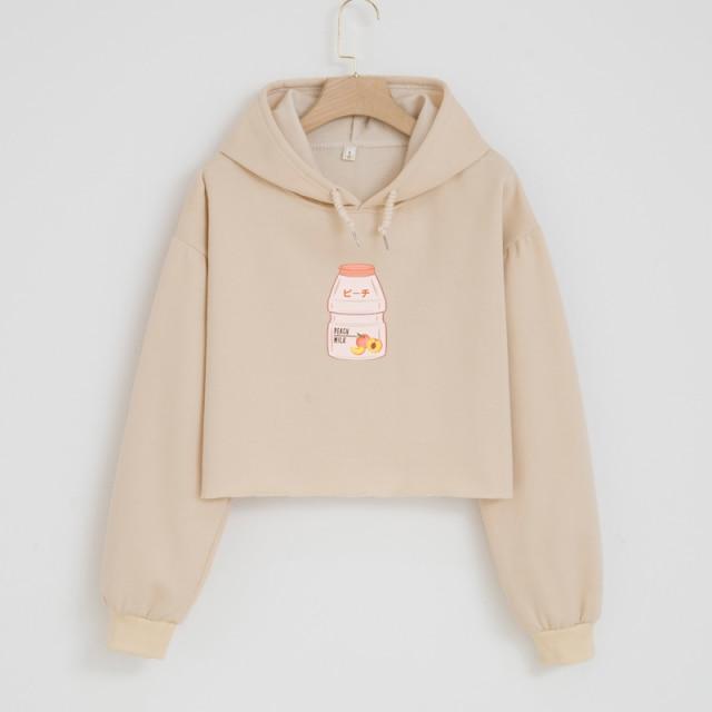 Peach Yogurt Bottle Soft Cropped Hoodie