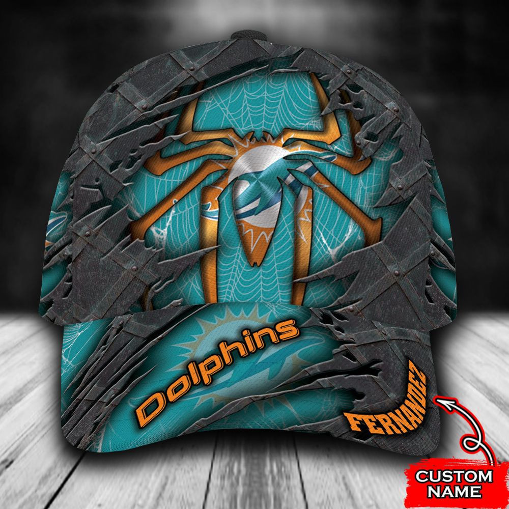 Personalized Miami Dolphins Spider Man All Over Print 3D Baseball Cap – Cyan