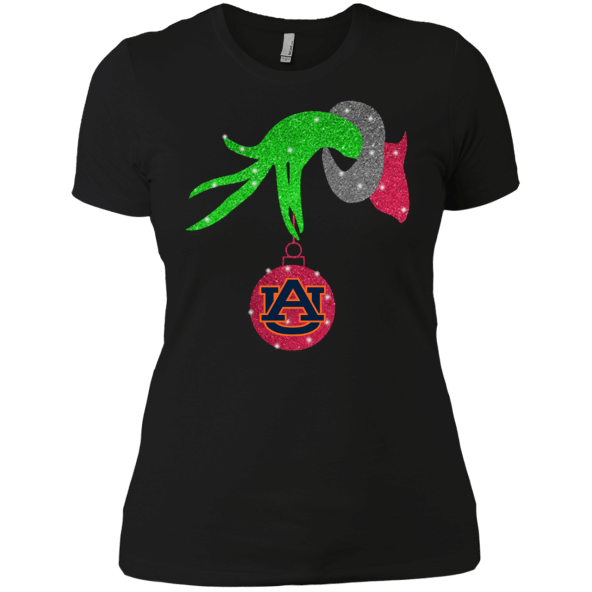 Check out this awesome Grinch hand holding Auburn Tigers Glitter Christmas shirt Ladies’ Boyfriend Shirt