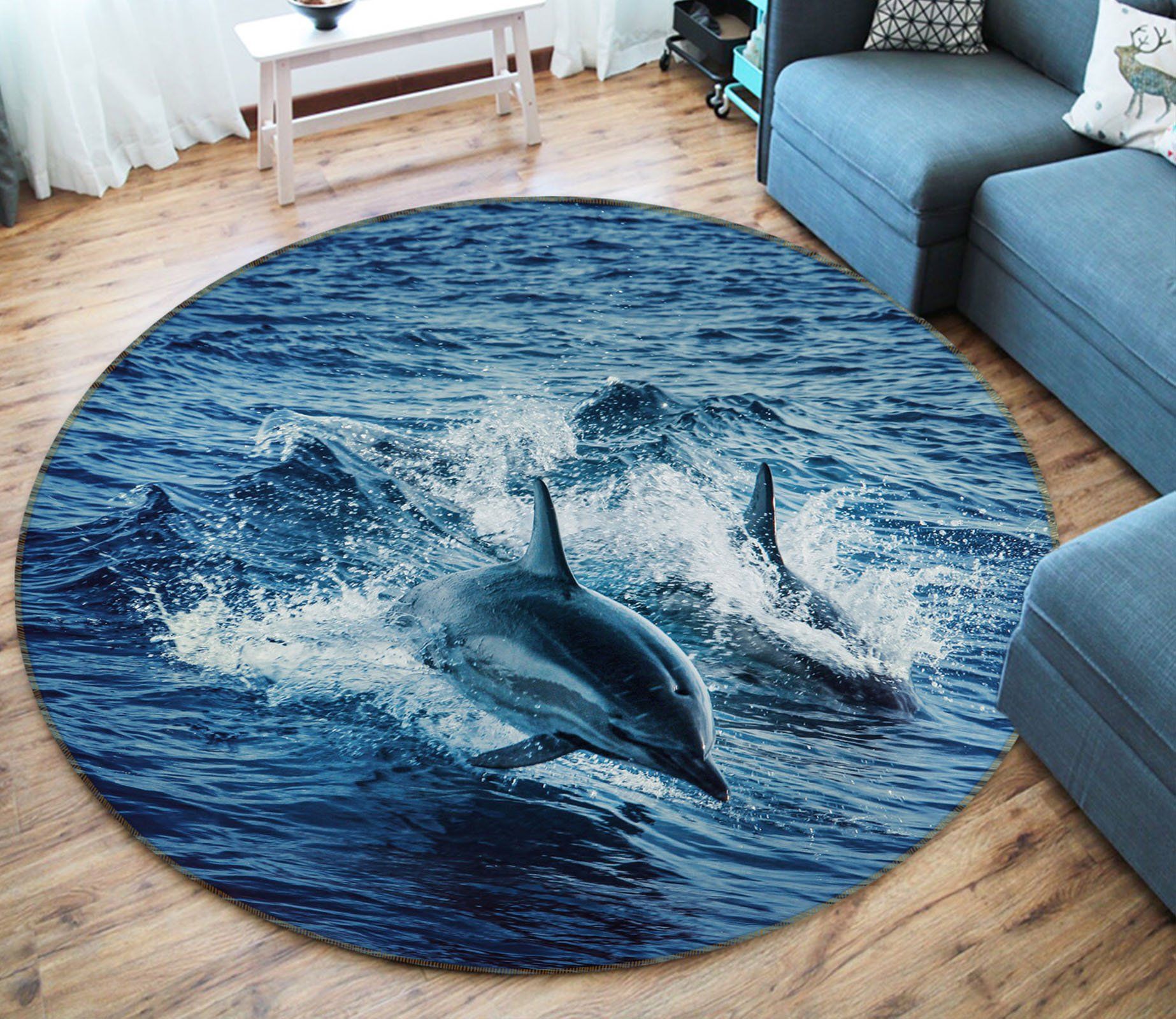 Dolphin Explore The Ocean Round Rug – Round Carpet Home Decor