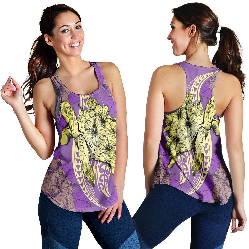 Hawaiian Polynesian Turtle Hibiscus Racerback Tank Yellow Ah Ha23142