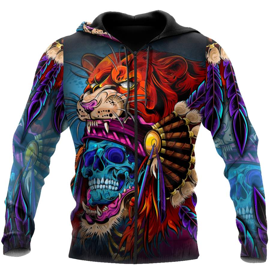 3D Lion Skull Over Printed Hoodie -TP