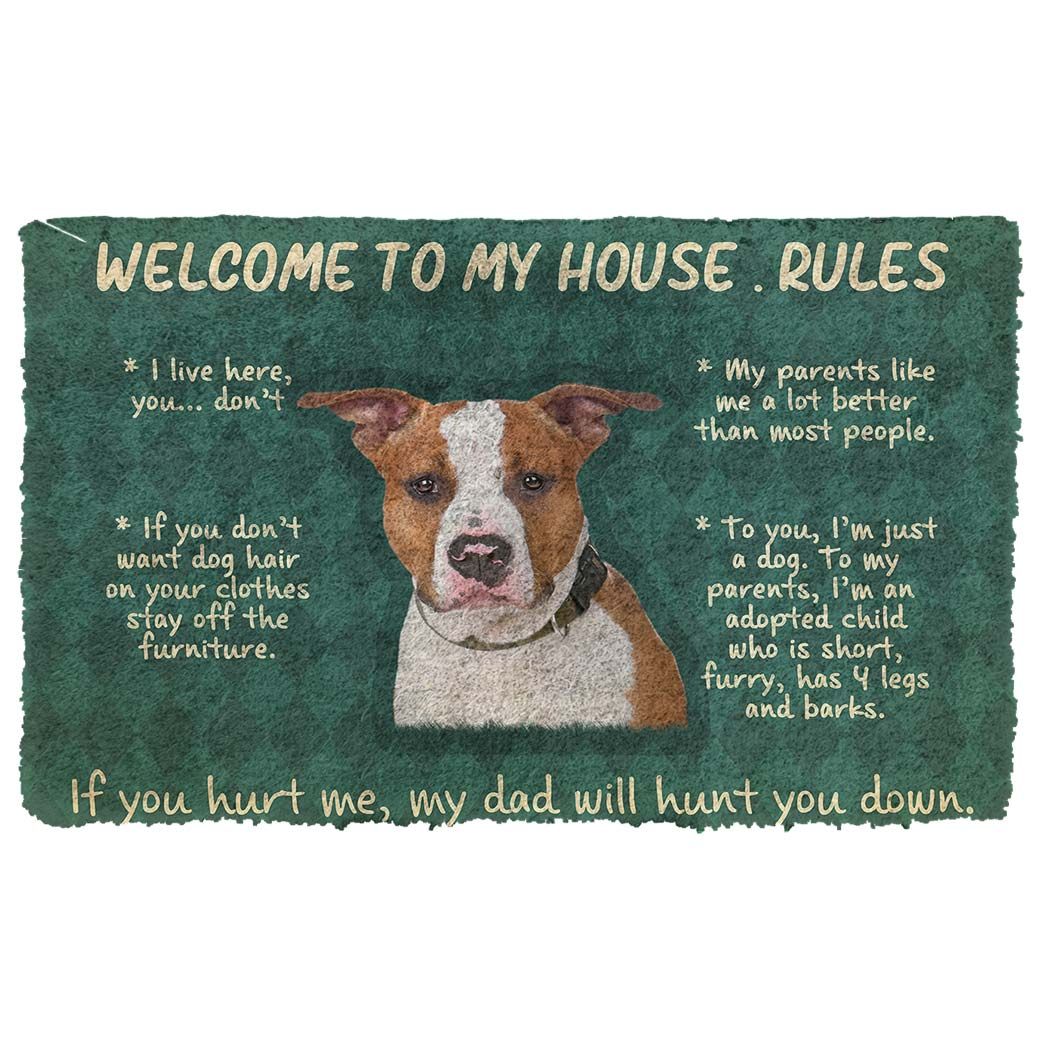 Gearhumans 3D American Staffordshire Terrier Welcome To My House Rules Custom Doormat