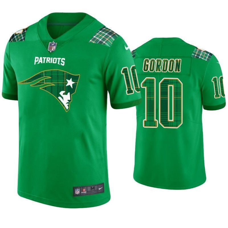 New England Patriots 10 Josh Gordon St Patricks Day Kelly Green Lucky Men 3D Jersey