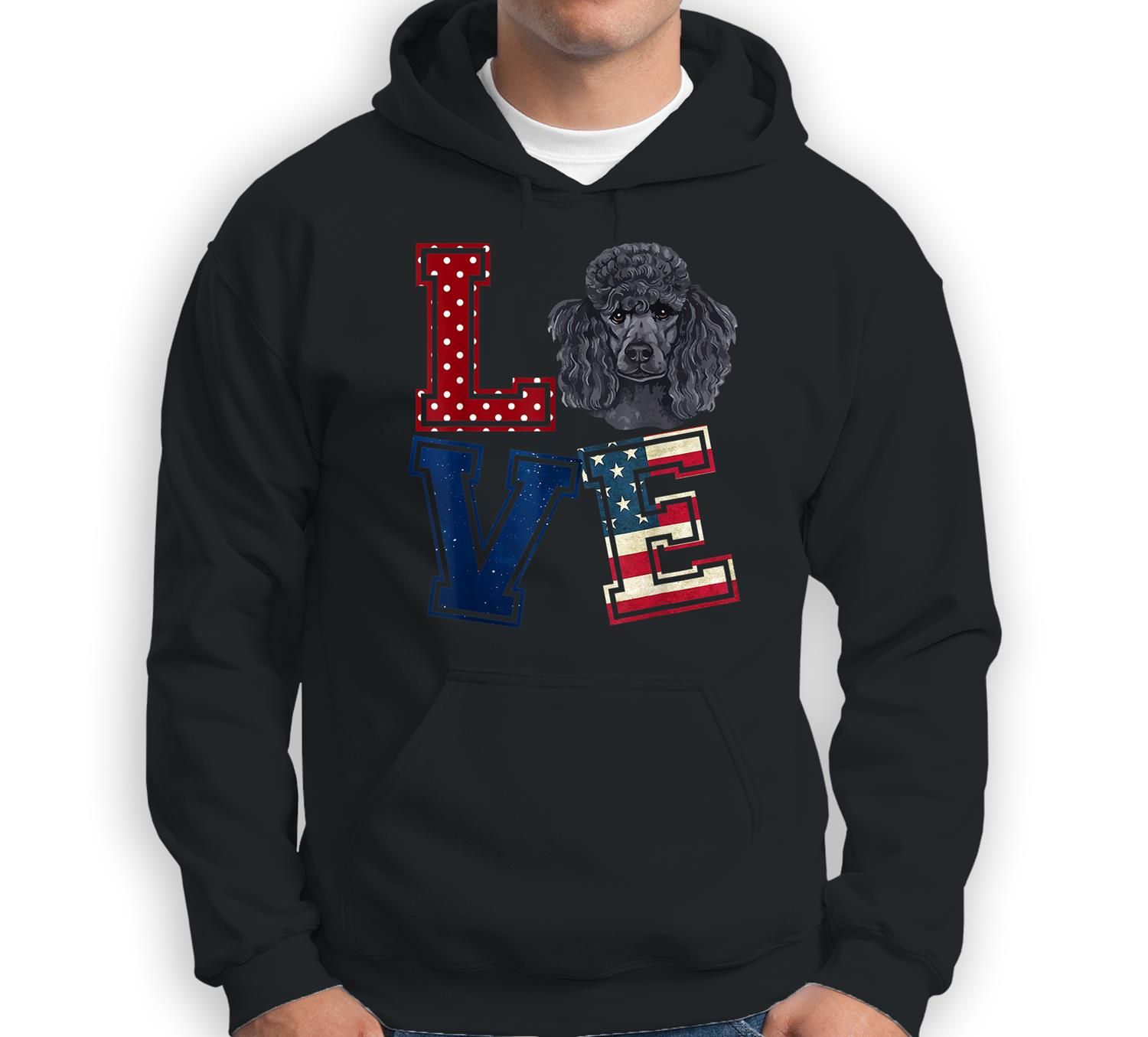 Love Poodle Face American Flag Patriotic 4Th Of July Sweatshirt & Hoodie