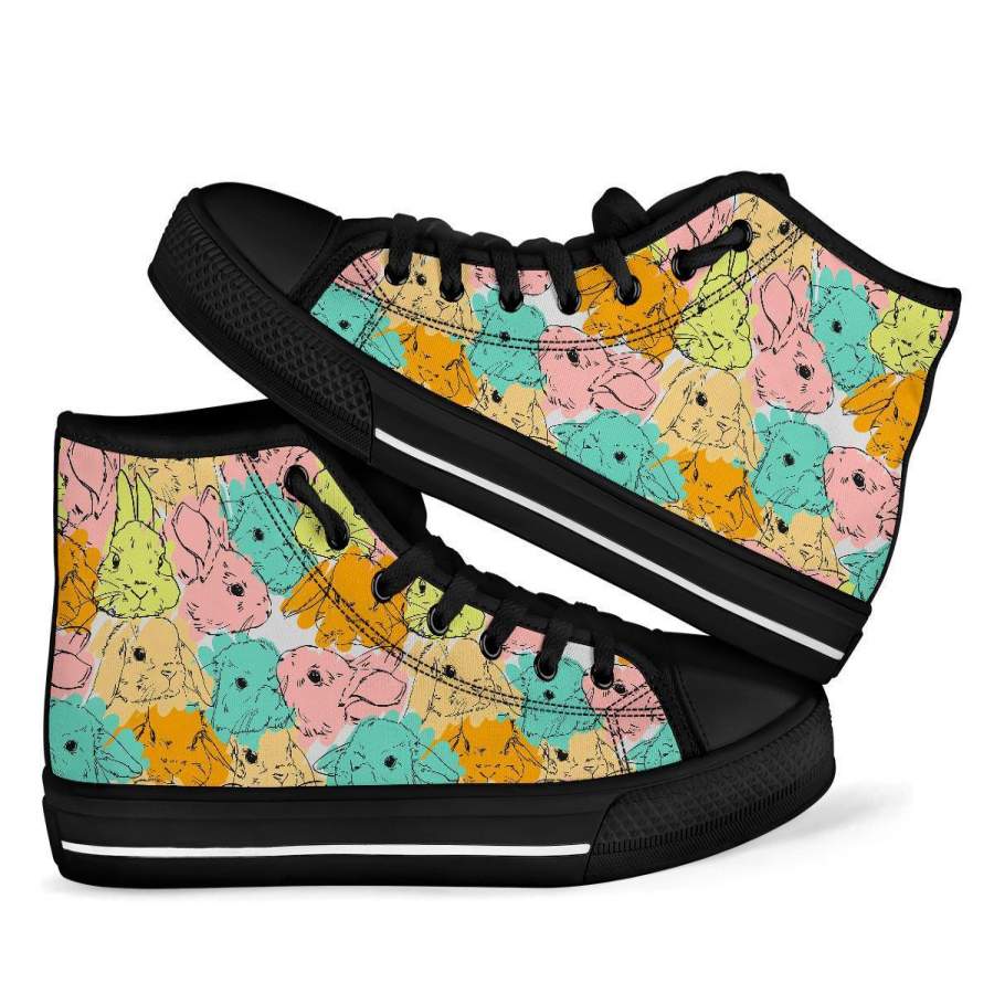 Rabbit Bunny Pattern Print Men Women’s High Top Shoes