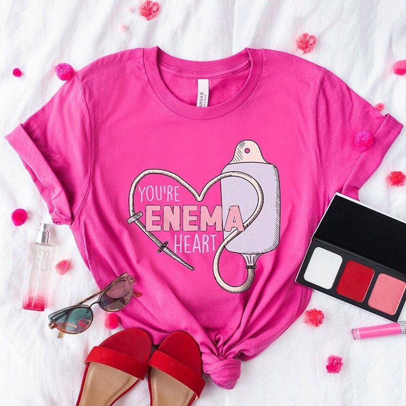 Valentine’s Day Tshirt for Nurse – Enema Heart Med surg ICU Er Ed Rn Vday Shirt – Valentine Heart Medical Humor Nursing Student Tee Gift