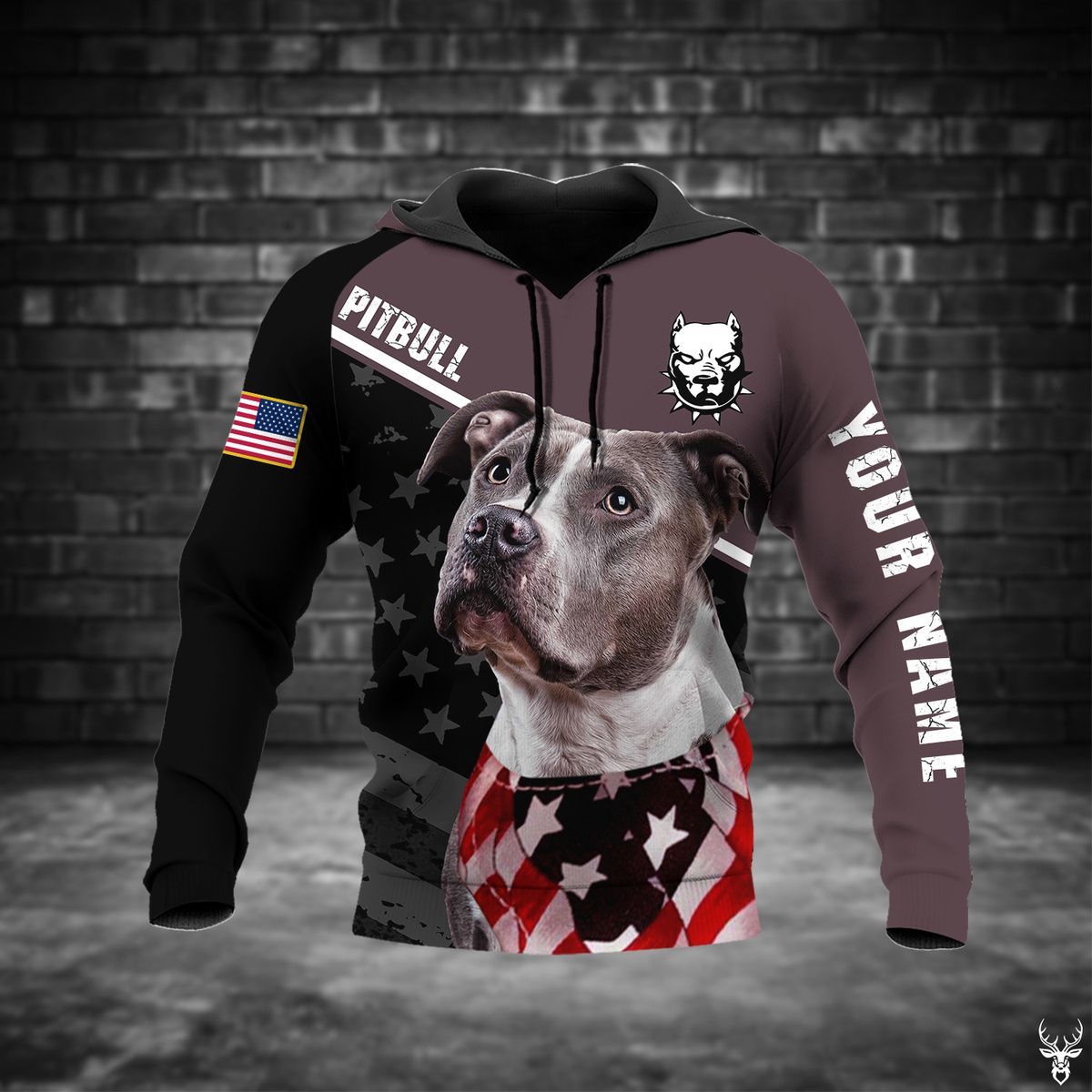 TJJ242009J04TS PITBULL FLAG CUSTOM NAME HOODIE PP