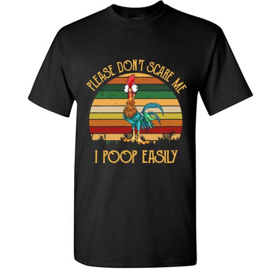 Please Dont Scare Me I Poop Easily, Chicken Hei Hei Classic Vintage Retro Design – Gildan Short Sleeve Shirt