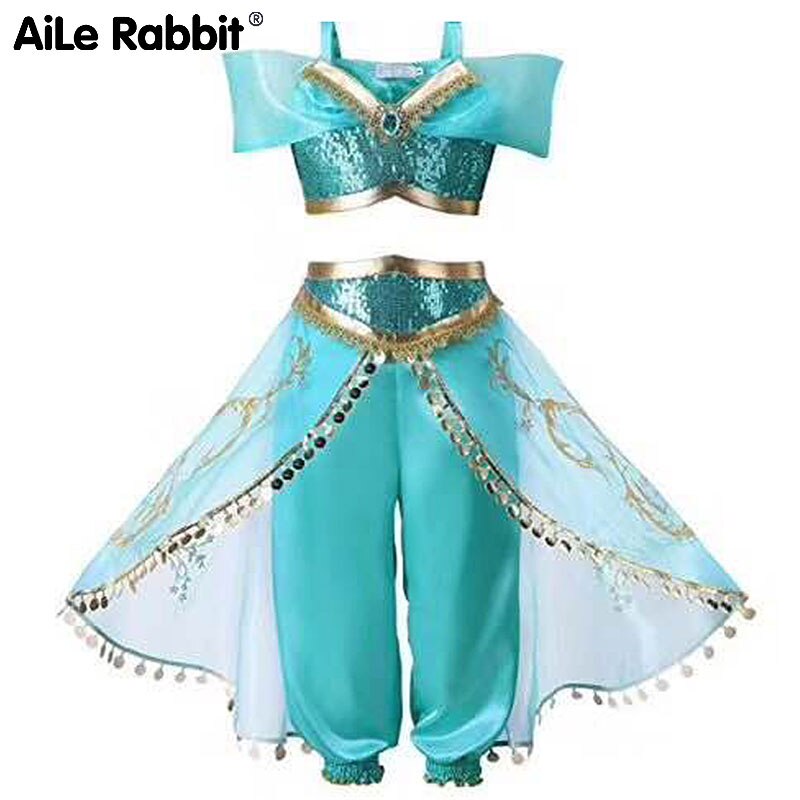 AiLe Rabbit 2018 children’s clothing new set kids costumes Aladdin magic lamp jasmine cosplay princess dress party imitation alx