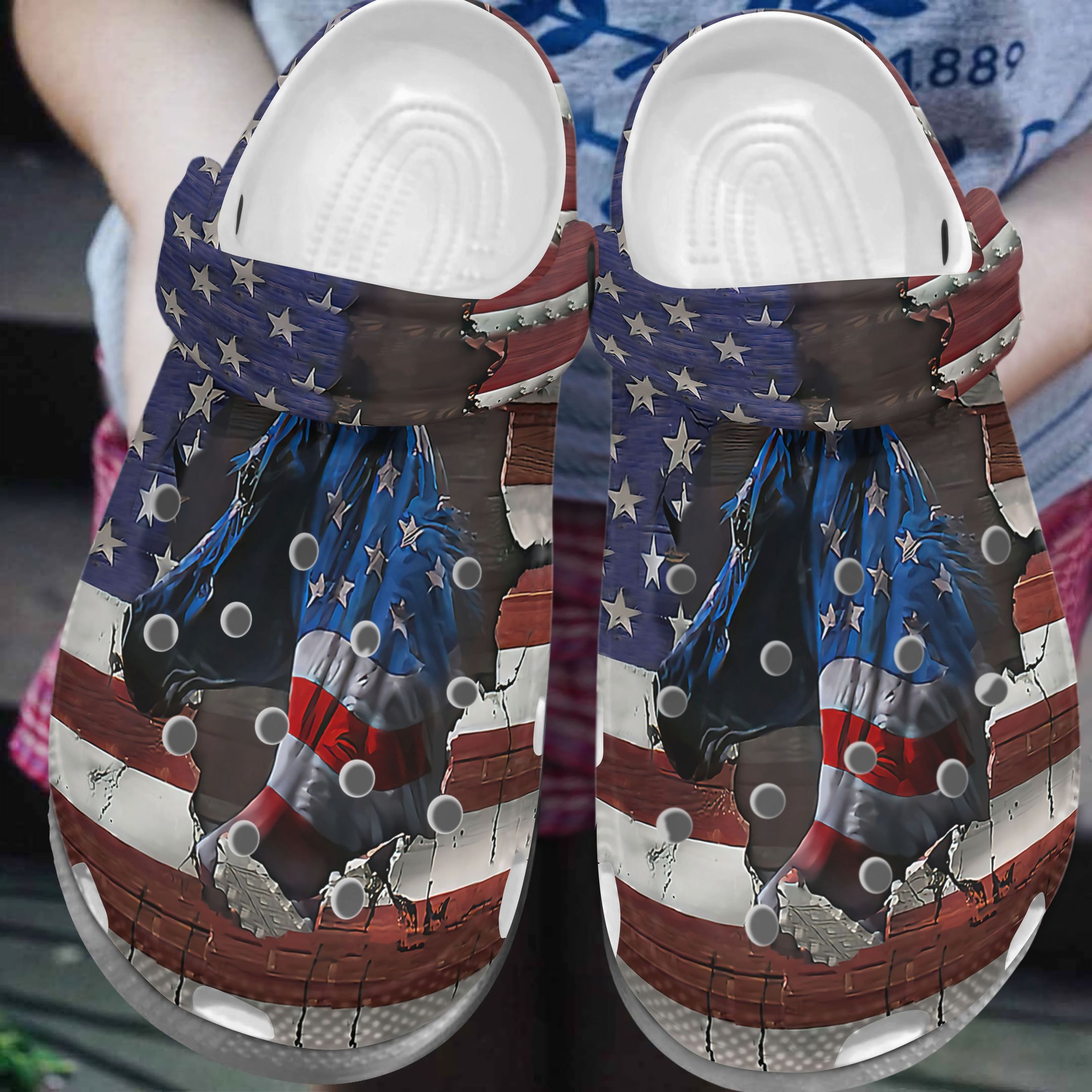 Horse Clog American Flag Crocs Crocband Clog - Merchcustom Trending