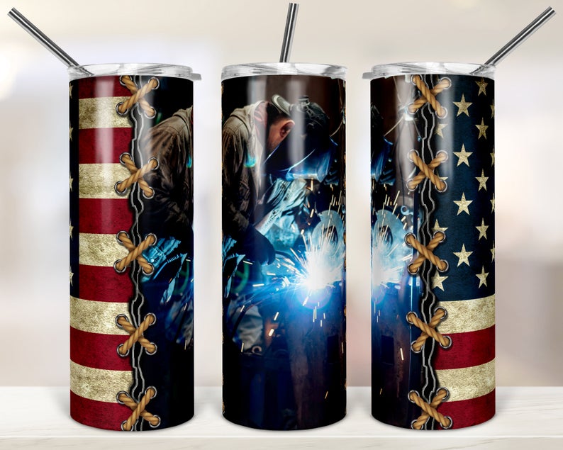 Welder Gift, Patriotic American Welder 20Oz Skinny Tumbler