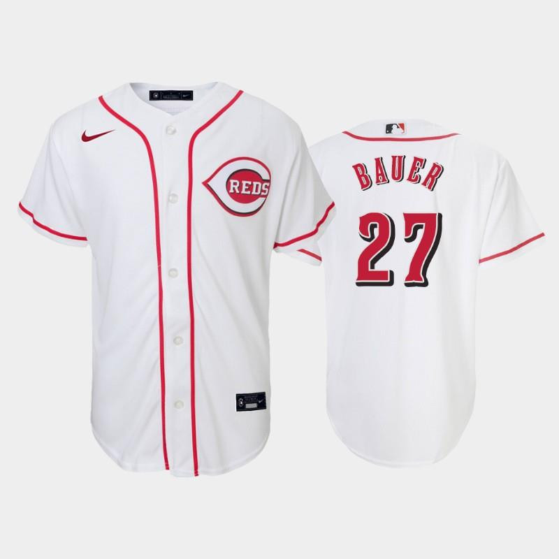 27 Trevor Bauer Youth Reds Home White Jersey