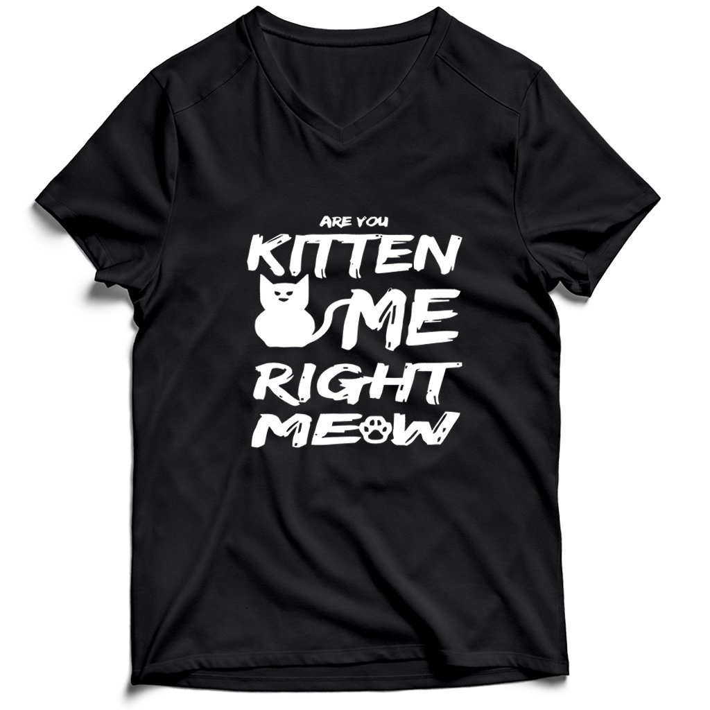 Are You Kitten Me Right Meow Humorous Kitty Cat Lovers Men’s V-Neck Tee T-Shirt