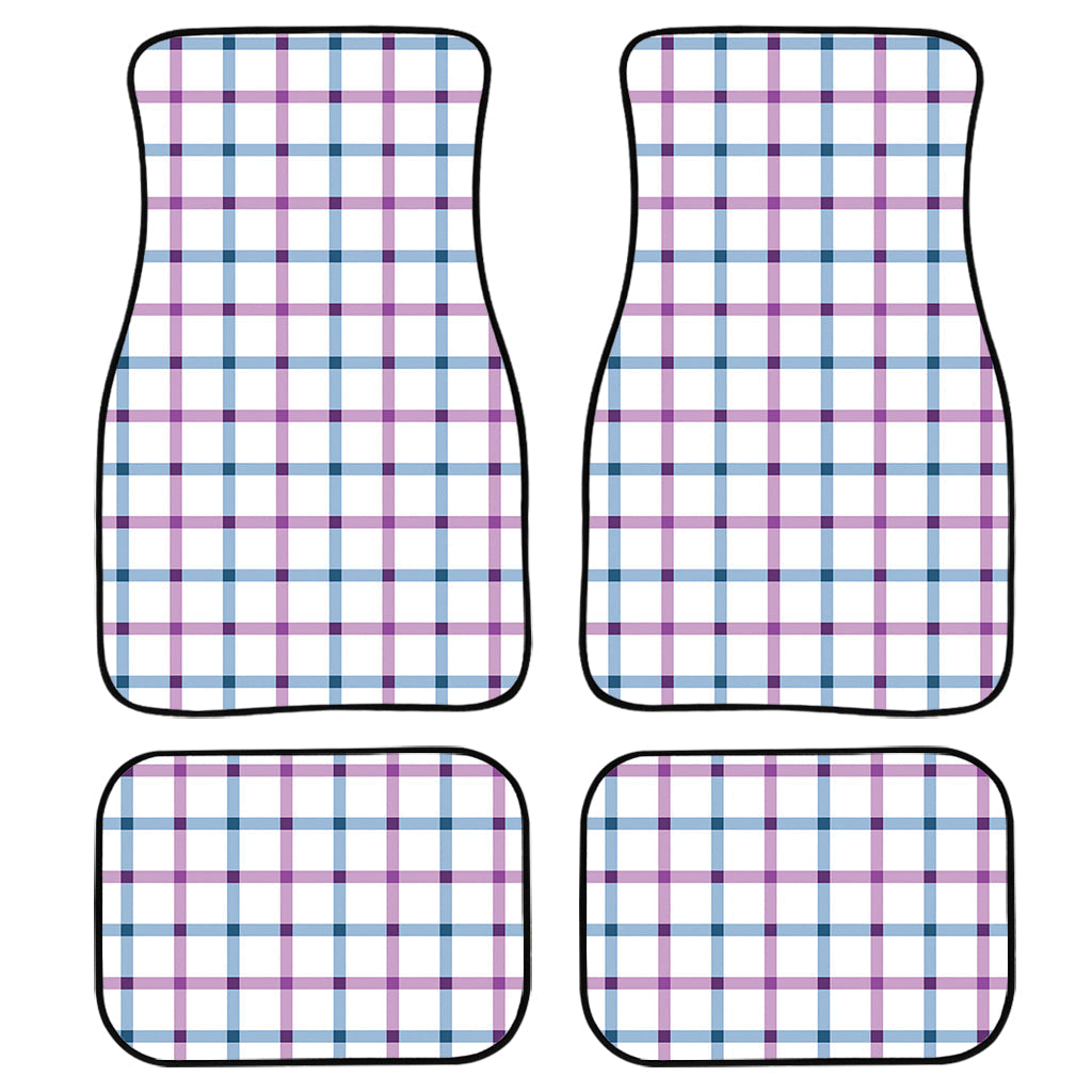 Blue And Purple Tattersall Pattern Print Front And Back Car Floor Mats, Front Car Mat