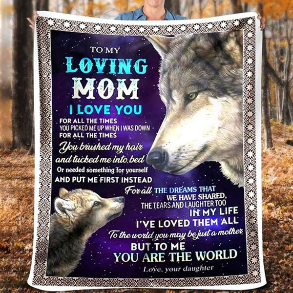 To My Loving Mom Cute Wolfs I Love You For All The Times, Gift From Daughter Fleece Blanket Home Decor Bedding Couch Sofa Soft And Comfy Cozy