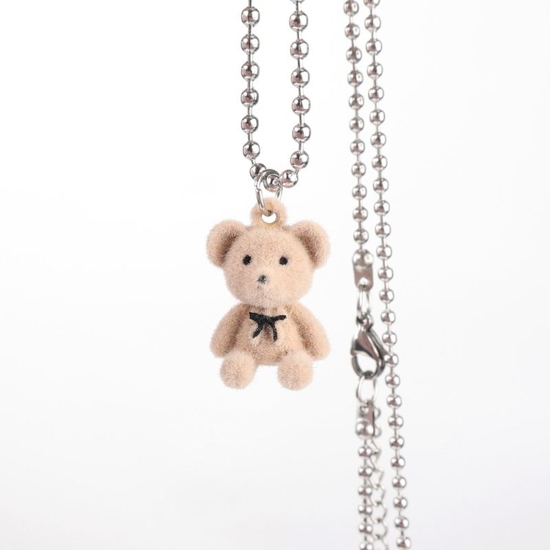 2/1pc Cute Plush Bear Pendant Necklace for Girls Women Fashion Bear Long Sweater Neck Chain Necklaces Cute Collar Jewelry HOT alx