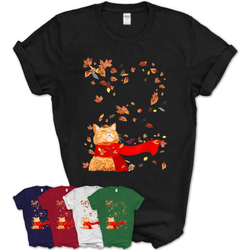 Maple Cat Leaf Fall Hello Autumn Funny Cat Kitten Lover T-Shirt