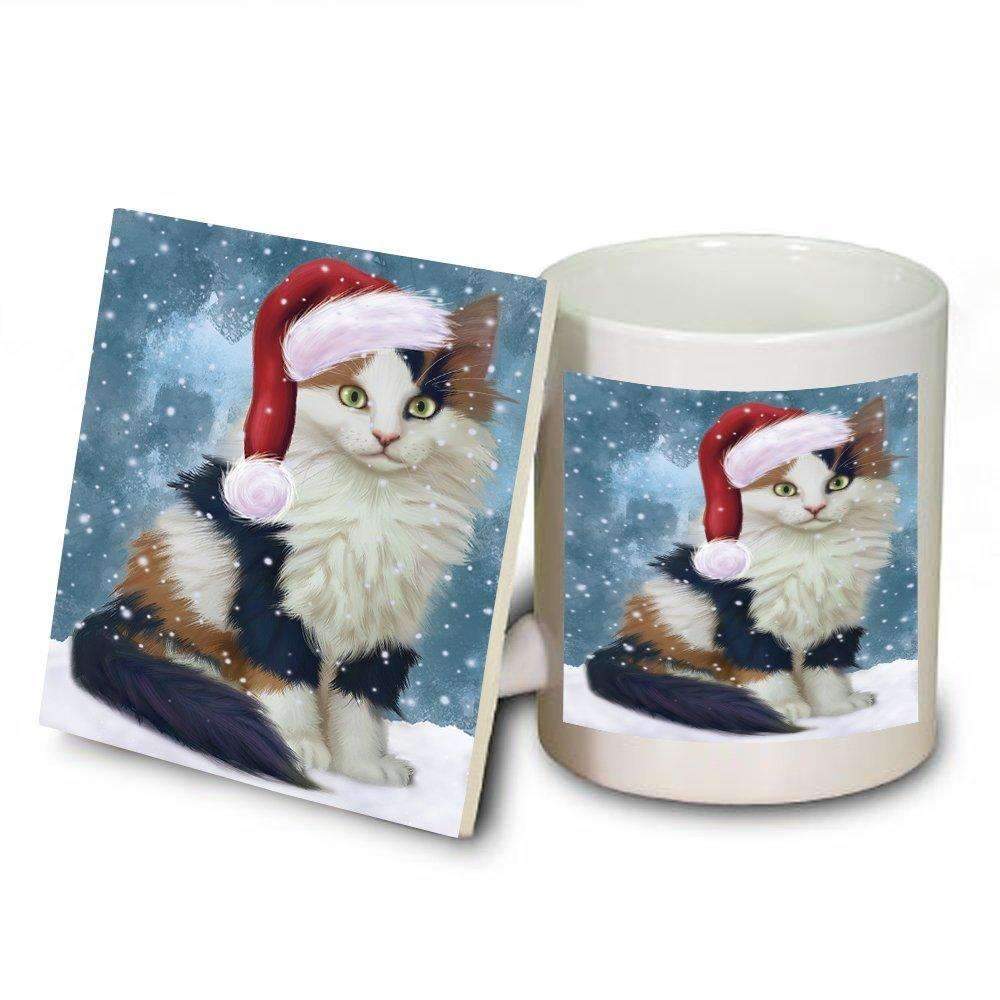 Let It Snow Happy Holidays Calico Kitten Christmas Mug And Coaster Set Muc0367