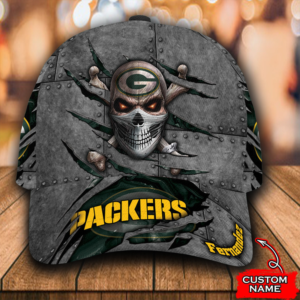 Personalized Green Bay Packers Skull All Over Print 3D Baseball Cap