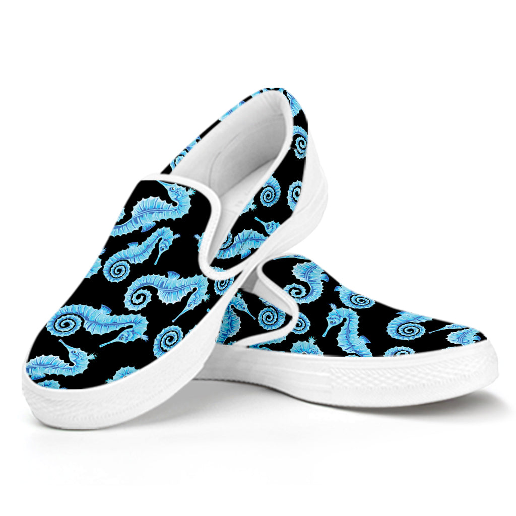 Watercolor Seahorse Pattern Print White Slip On Shoes