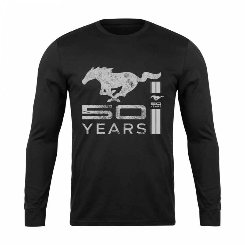 Ford Mustang 50 Years Silver Logo Long Sleeve T-Shirt