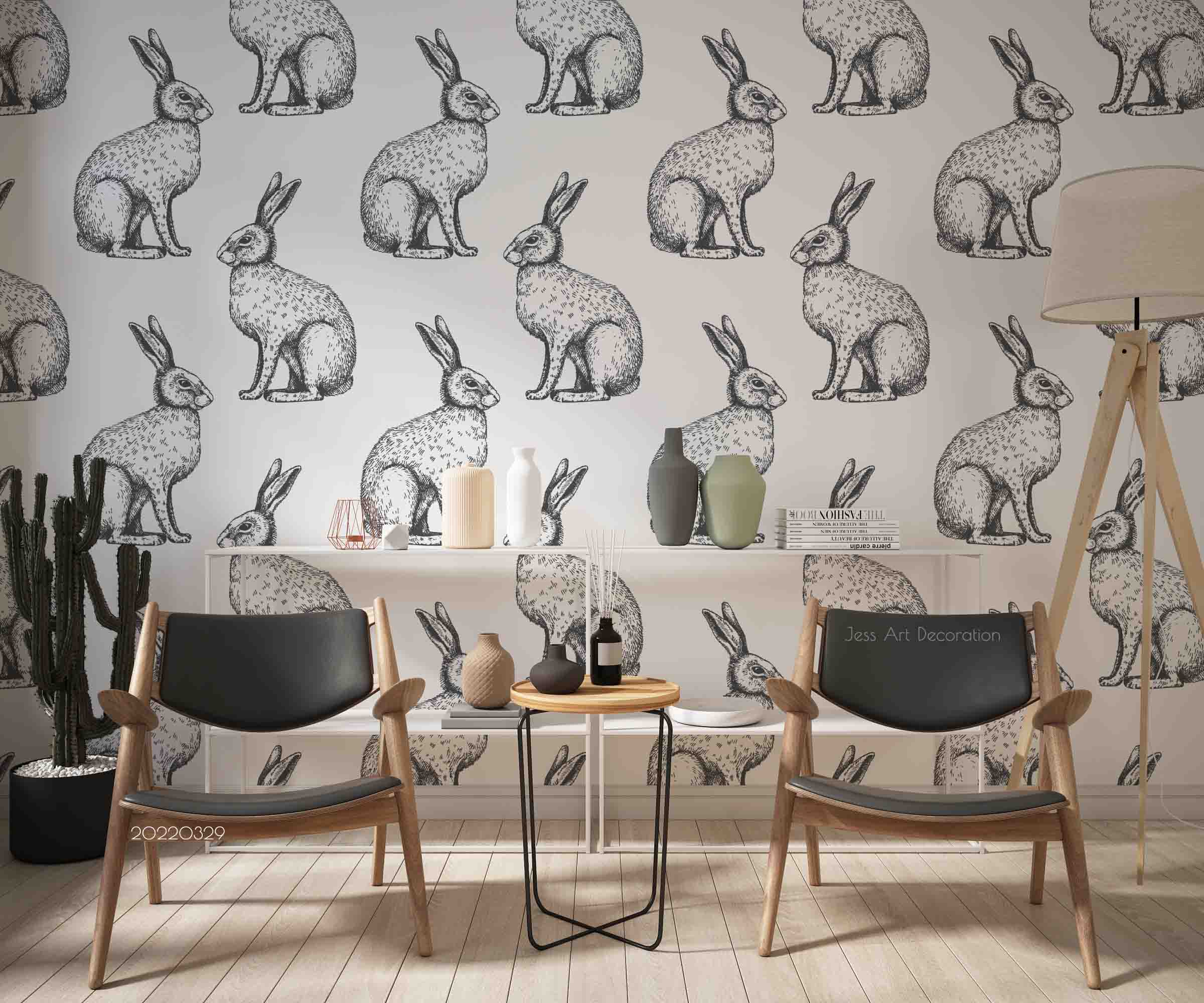 3D Abstract Rabbit Sketch Pattern Wall Mural Wallpaper Gd 4104