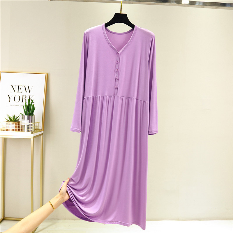 Autumn Home Nighty Sexy Sleepwear Women Sleeping Dress V-Neck Long Sleeve Nightgown Summer Cotton Loose Nightdress For Female alx