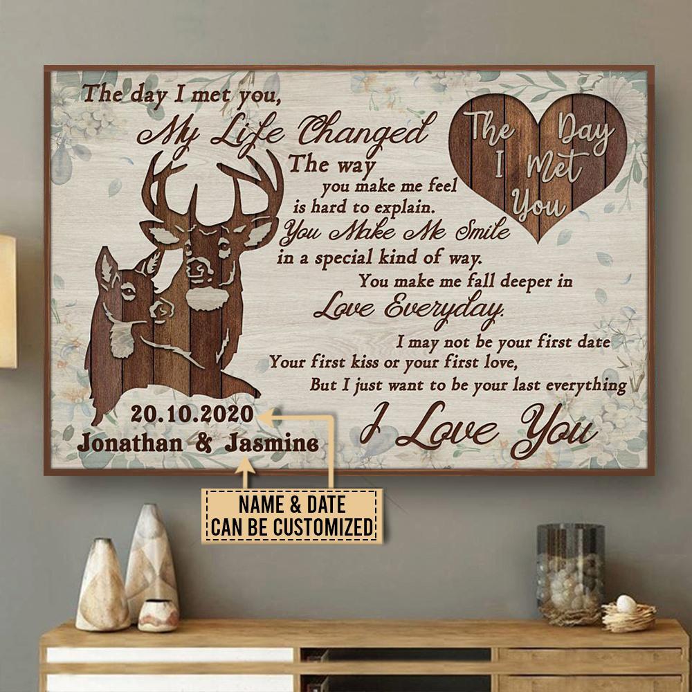 Aeticon Gifts Personalized Deer Floral Couple The Day I Met You Canvas Mom Dad Gift Home Decor