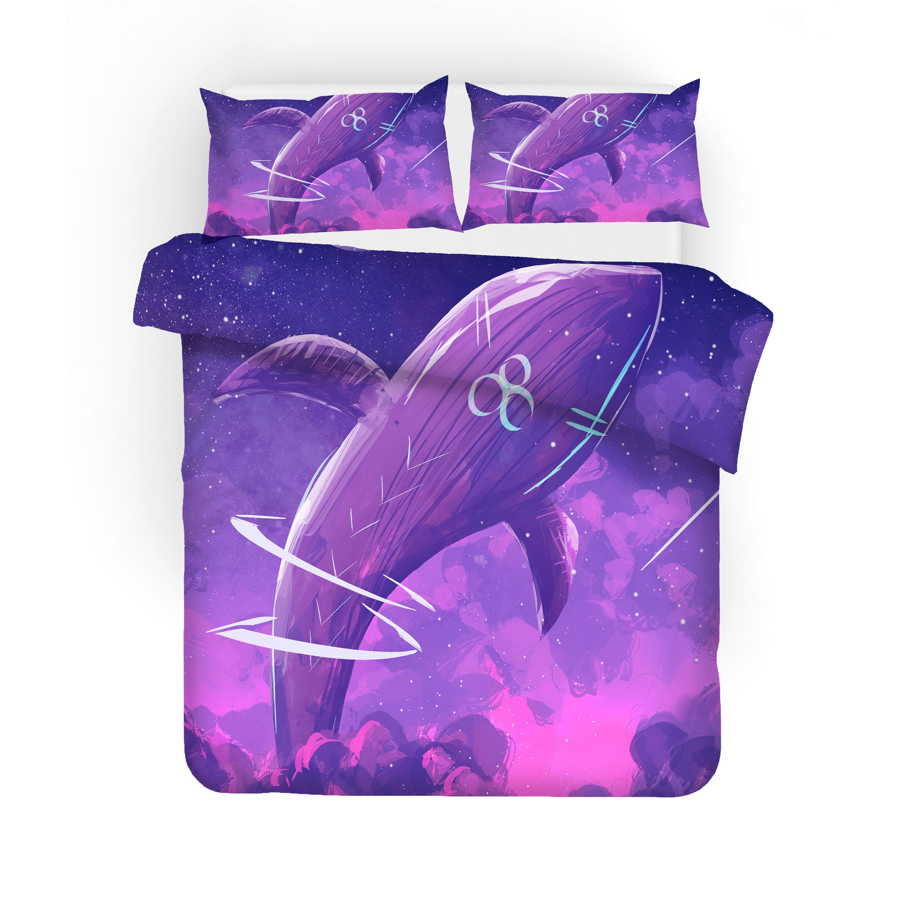 3D Cartoon Purple Whale Quilt Cover Set Bedding Set Duvet Cover Pillowcases Wj 1625