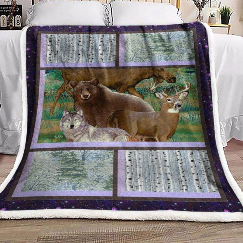 Wild Animals Bear Wolf Moose CL24100308MDF Sherpa Fleece Blanket