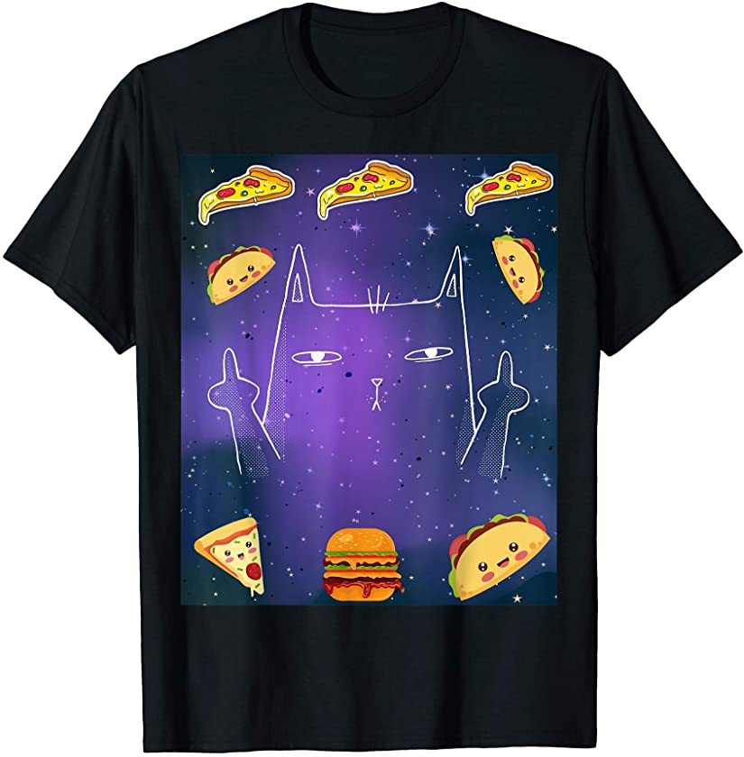 Astronaut Space Cat Taco Pizza Burger Middle Finger Kitten T-Shirt