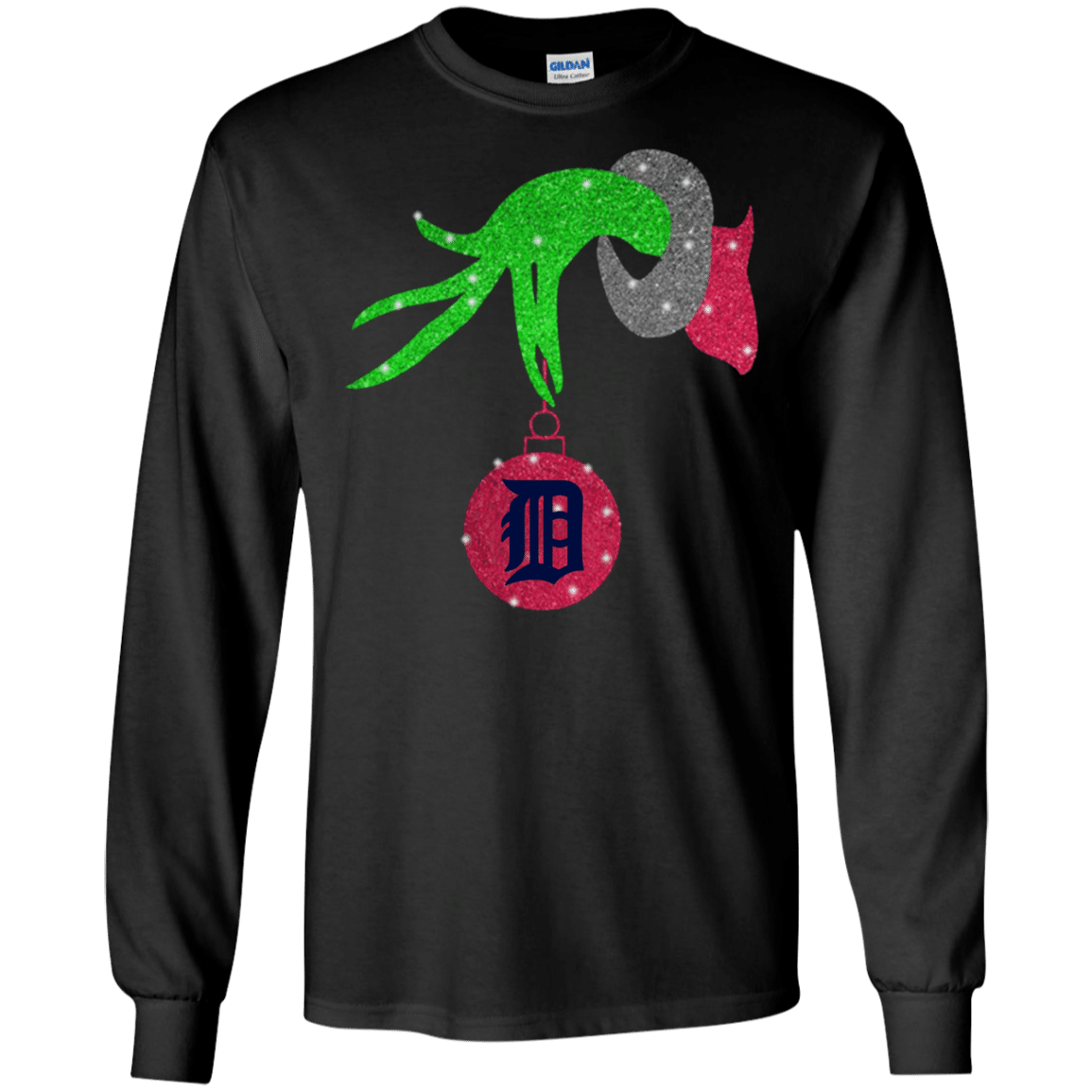 Check out this awesome Grinch hand holding Detroit Tigers Glitter Christmas shirt Ultra Cotton Shirt