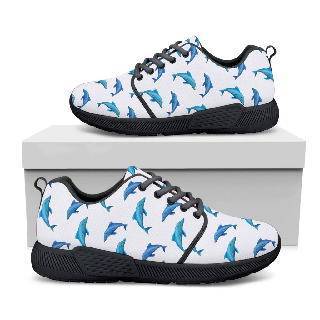 Watercolor Dolphin Pattern Print Black Athletic Shoes