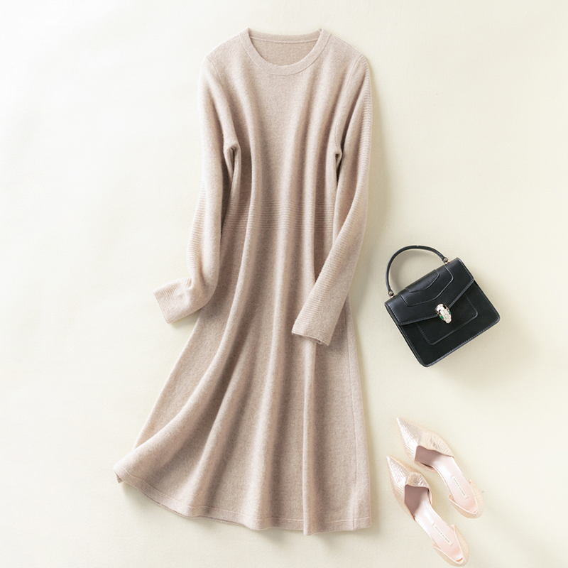 100% Cashmere and Wool Knitting Dresses Women 2020 Winter New Fashion Length-keen Warm&Best Quality Dress Female O-neck Cloth alx