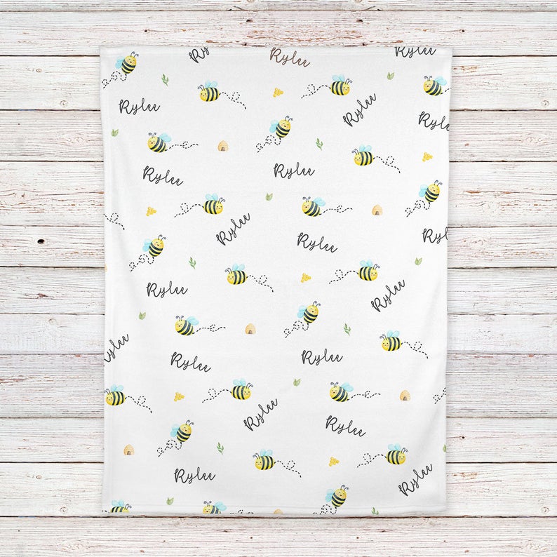 Bees Baby Blanket, Personalized Baby Blanket Gift, Toddler Blanket, Baby Shower Gift