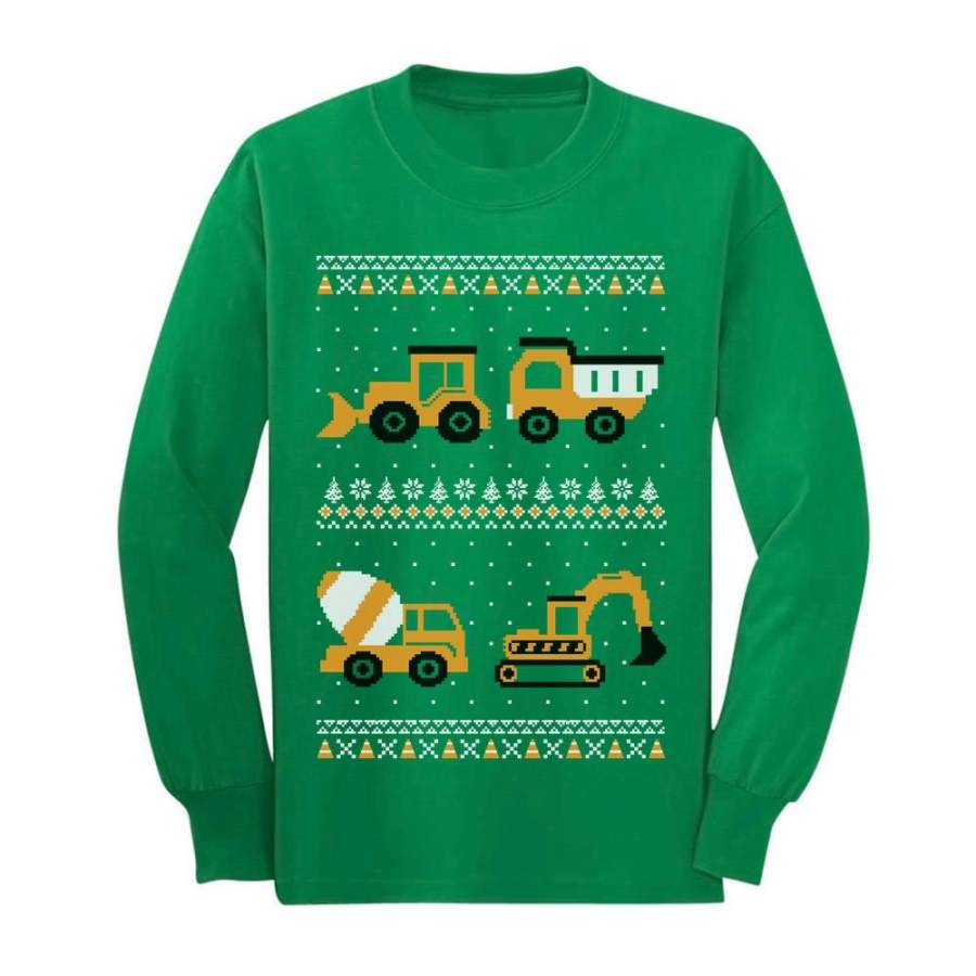 Tractors & Bulldozers Ugly Christmas Sweater Youth Kids Long Sleeve T-Shirt