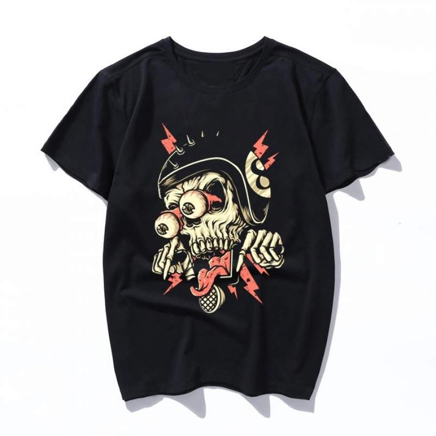 freaky biker Korean Style Male Tops Harajuku t shirt Ulzzang XS-3XL Loose Short Sleeve Cartoon Print ins clothes vintage punk Female T-shirt