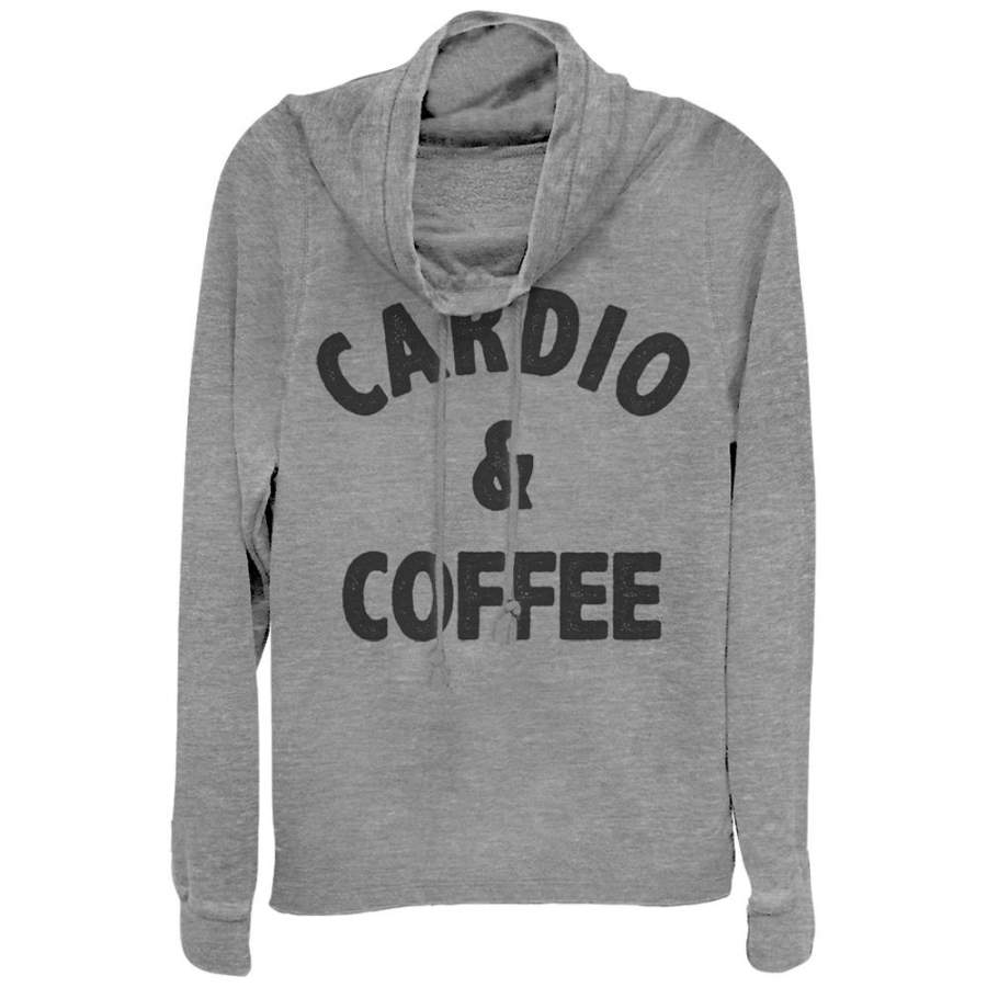 CHIN UP Junior’s Cardio Coffee  Cowl Neck Sweatshirt Gray Heather