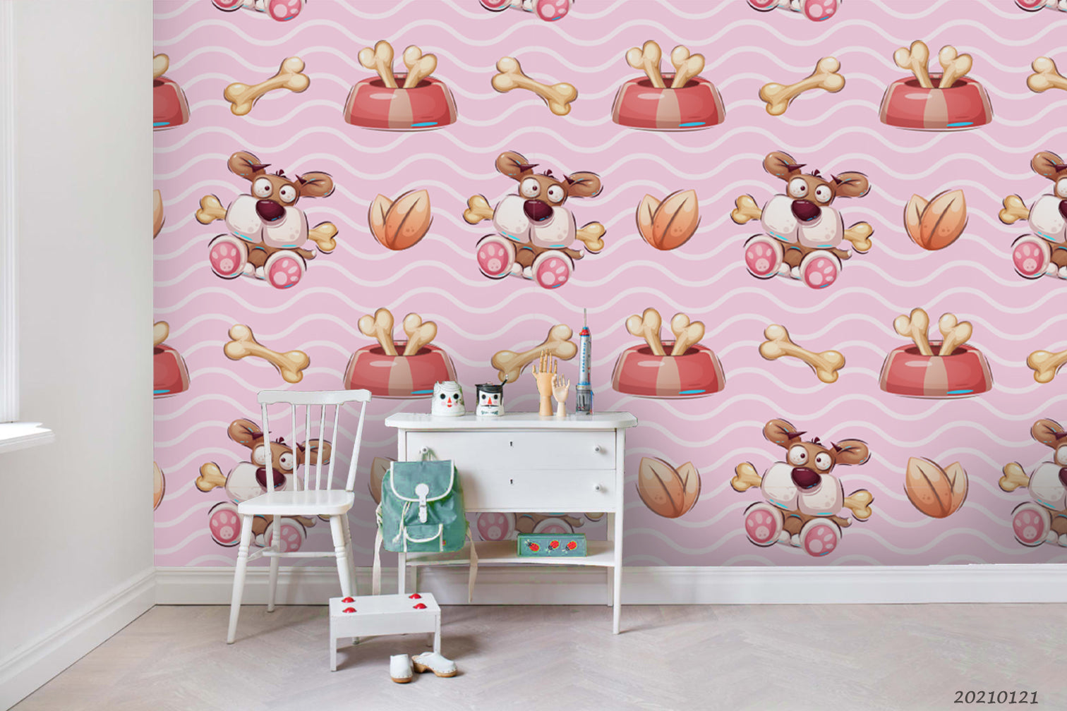 3D Hand Drawn Pink Animal Dog Wall Mural Wallpaper Lqh 28