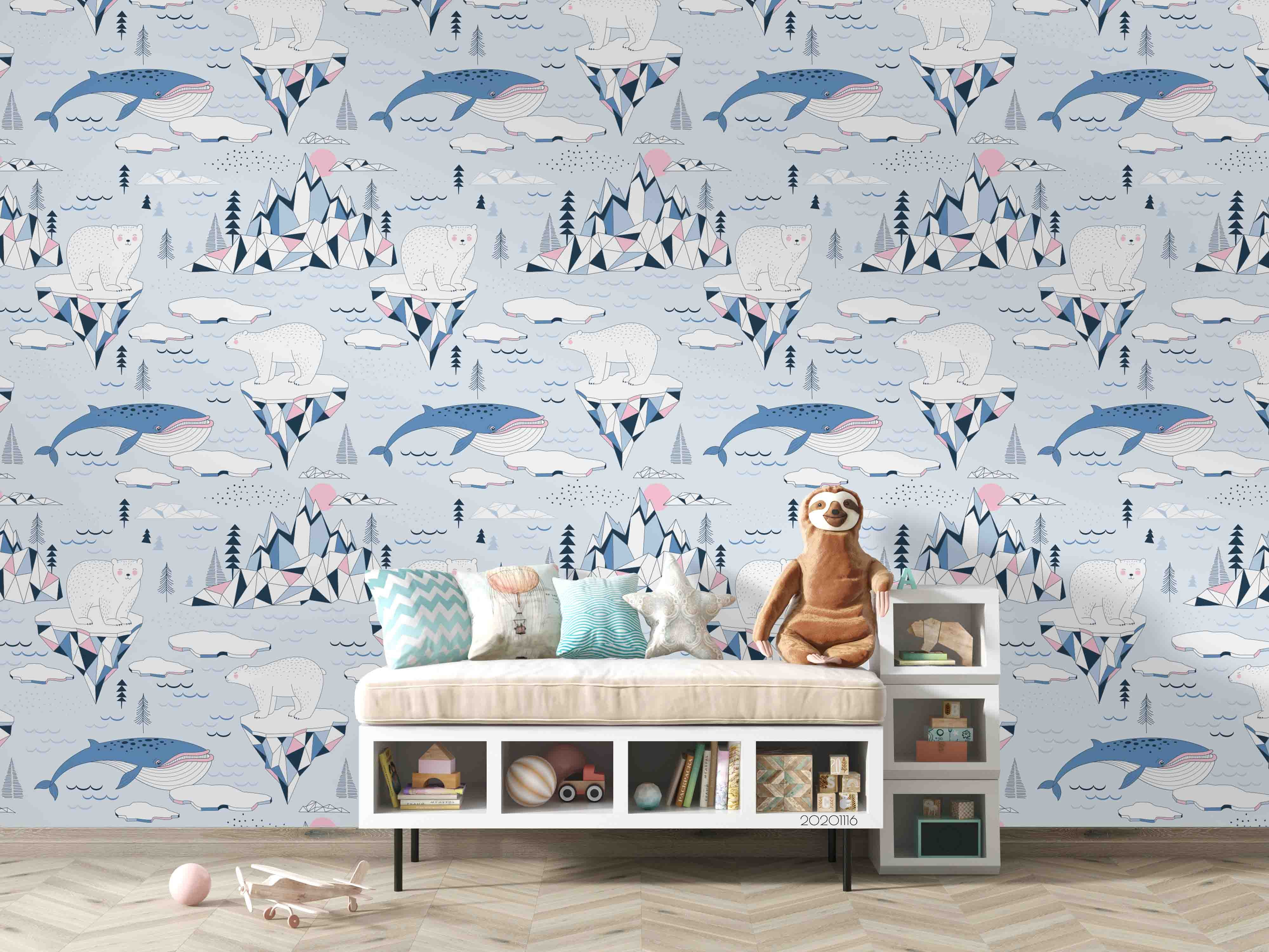 3D Cartoon Ocean Dolphin Pattern Blue Wall Mural Wallpaper Lxl