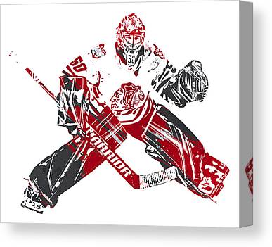 Corey Crawford Chicago Blackhawks Watercolor Strokes Pixel Art 2 Joe Hamilton Canvas Print