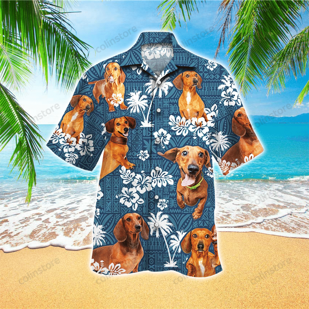 Dachshund Dog Lovers Blue Tribal Pattern Hawaii Shirt Aloha Ha95294